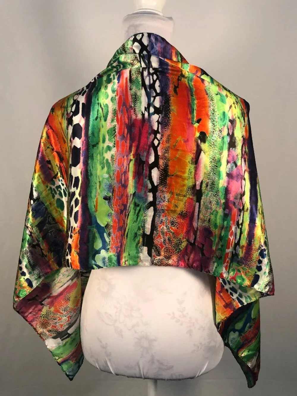 EVOLVE Multicolor Abstract Silky Scarf Tropical Art Print Wrap